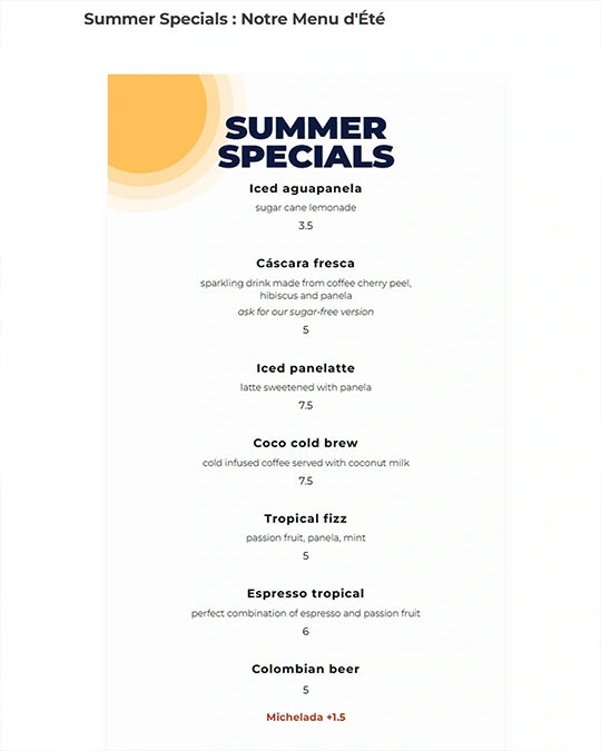 Summer Specials : Notre Menu d'Été